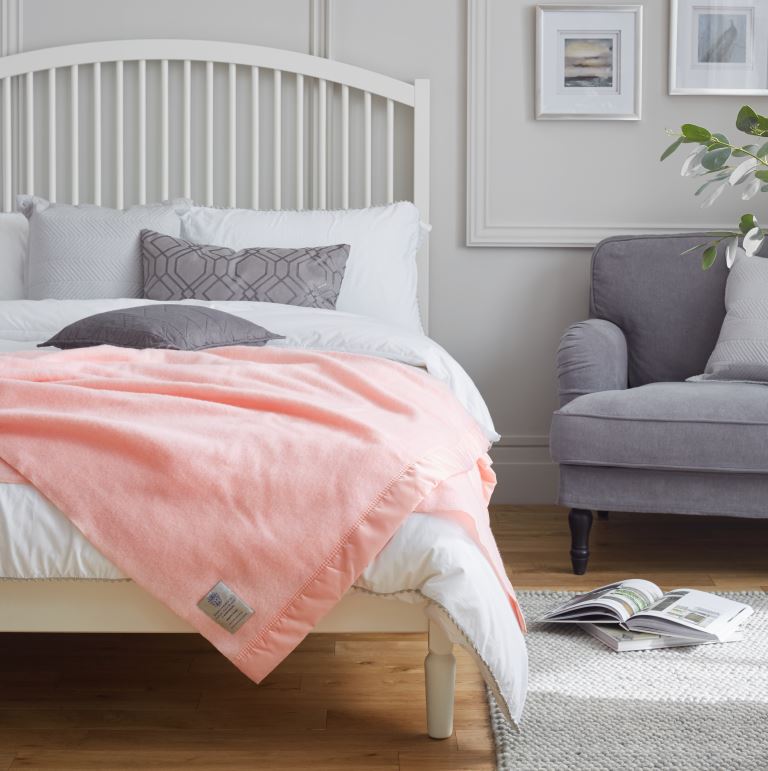 John Atkinsion North Star Double Pink Luxury Woollen Blanket on Bed