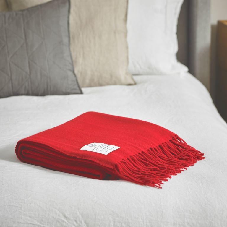 John Atkinsion Twill and Granite Merino Wool Throws Cherry