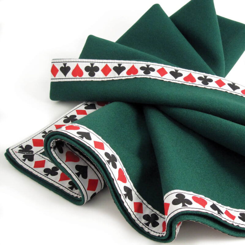 bridge table cloth green with playing card suit symbols